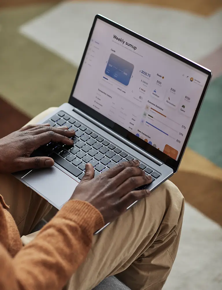 Person reviewing investment portfolio and financial dashboard on laptop